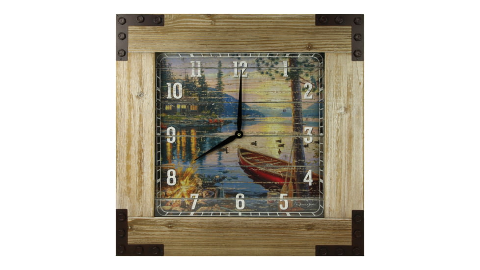 Rivers Edge Clock Wood Frame 24-inch, Cabin/ Lake, 1176
