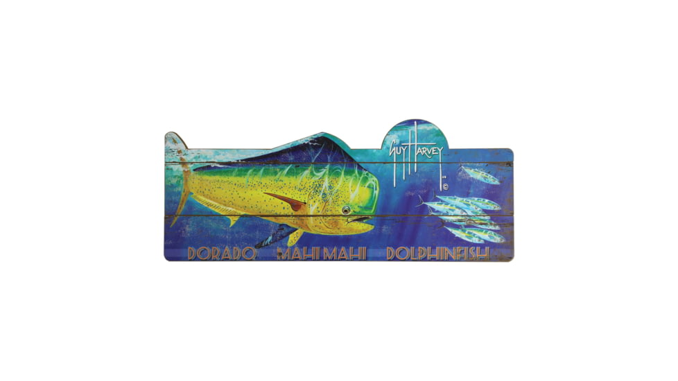 Rivers Edge Wood Sign, Guy Harvey Dorado, 22 x 12 in, 1973