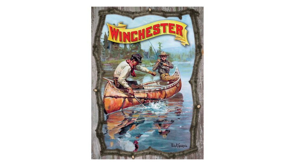Rivers Edge Wood Sign, Winchester 3D Fish Canoe, 15 x 14 in, W1071