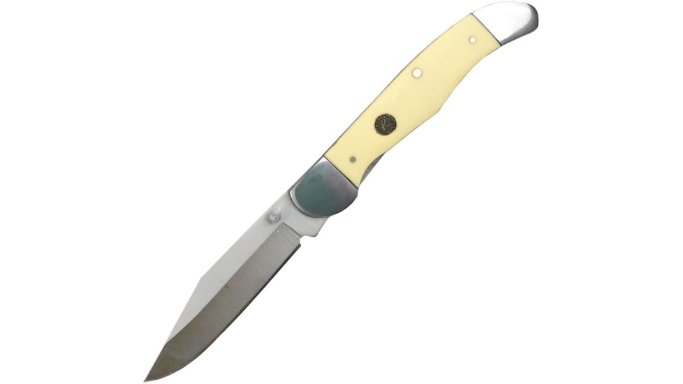 Roper Knives 0011 Pecos Linerlock Knife, 3in Satin Carbon Steel Clip Point, Yellow Smooth Synthetic Handle, RP0011