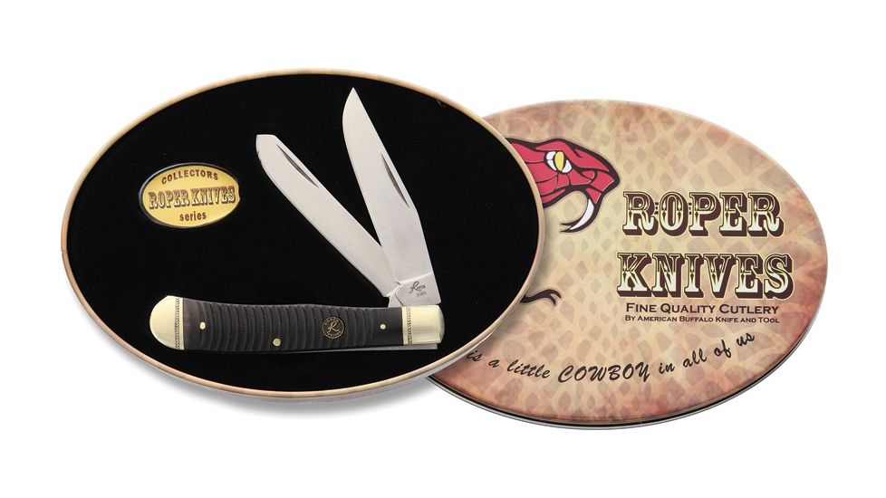 Roper Knives Ash Viper Trapper Black Folding Knife,Standard Edge,Clip and Spey,Satin,Black,Bone Handle RP0002CBRT