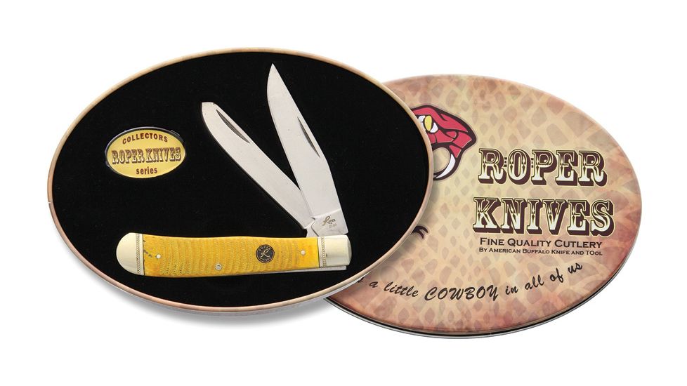 Roper Knives Ash Viper Trapper Brown Folding Knife,Standard Edge,Clip and Spey,Satin,Brown,Bone Handle RP0002CART