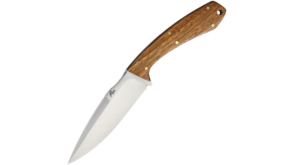 Roper Knives Deadwood Skinner Knife, 8in Overall, 4in Satin 8Cr13Mov SS Blade, Zebra Wood Handle, Brown Leather Sheath, RP0012ZW