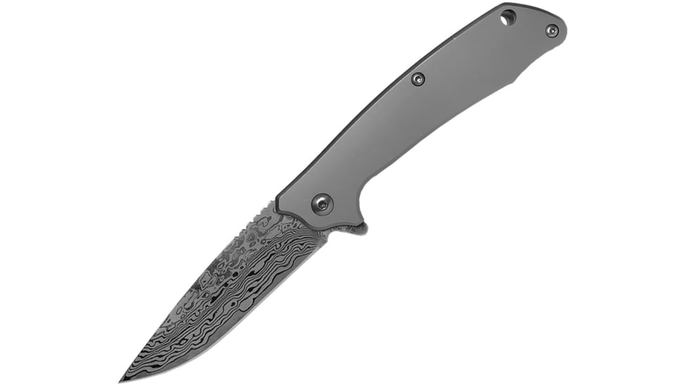 Roper Knives Maverick Framelock Folding Knife, 3.25 Damascus steel blade, Bead blast finish stainless handle, RP0037D