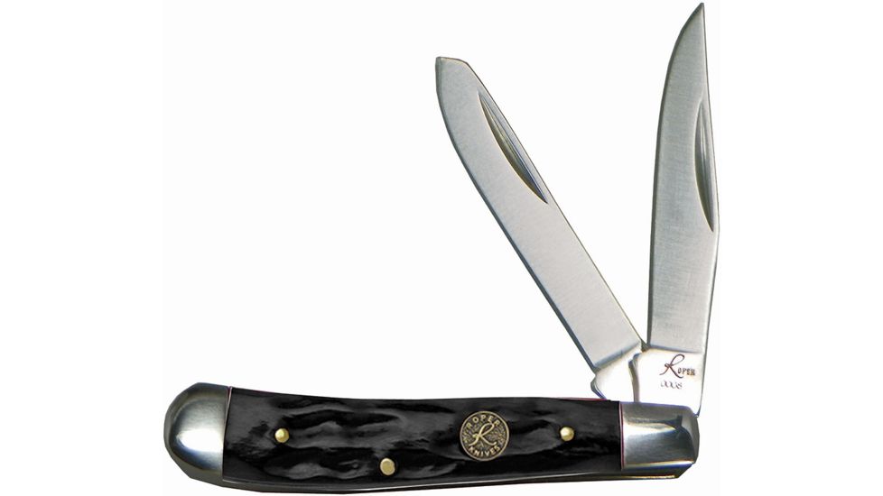Roper Knives Peanut Chaparral Series Jigged Folding Knife,Standard Edge,Clip and Spey,Black Handle RP006CBK