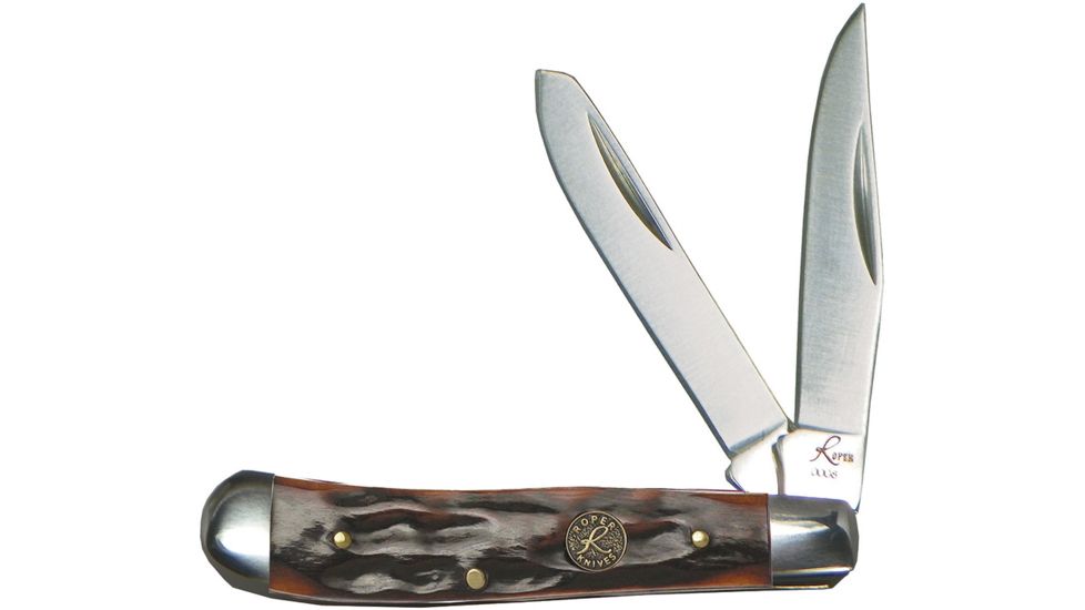 Roper Knives Peanut Jigged Folding Knife,Standard Edge,Clip and Spey,Brown,Bone Handle RP0006CBB