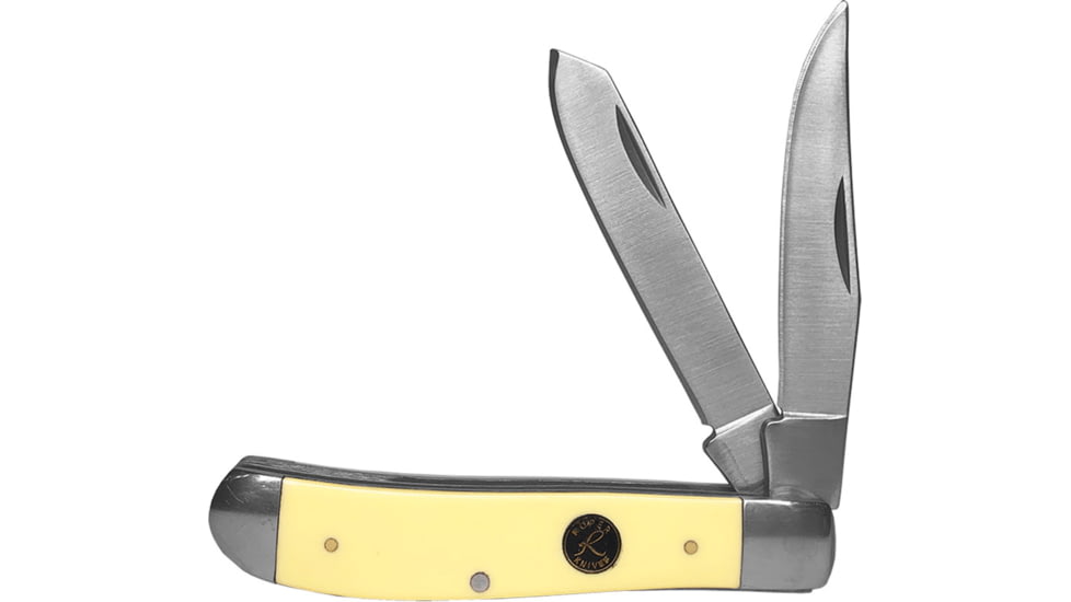 Roper Knives Pecos Medium Trapper Folding Knife, Satin finish 1065 carbon steel clip and spey blade, Yellow smooth Delrin handle, RP0008CYD