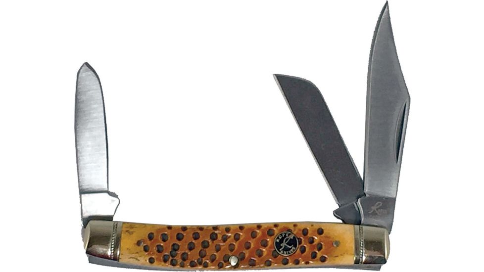 Roper Knives Pit Viper Stockman Folding Knife,1065 Carbon,Standard Edge,Clip,Spey and Sheepsfoot,Bone Handle RP0001CPV
