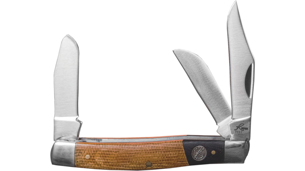 Roper Knives Rattler Stockman Folding Knife, Satin finish 1065 carbon steel clip, sheepsfoot, a, Black and tan micarta handle, RP0001CMT