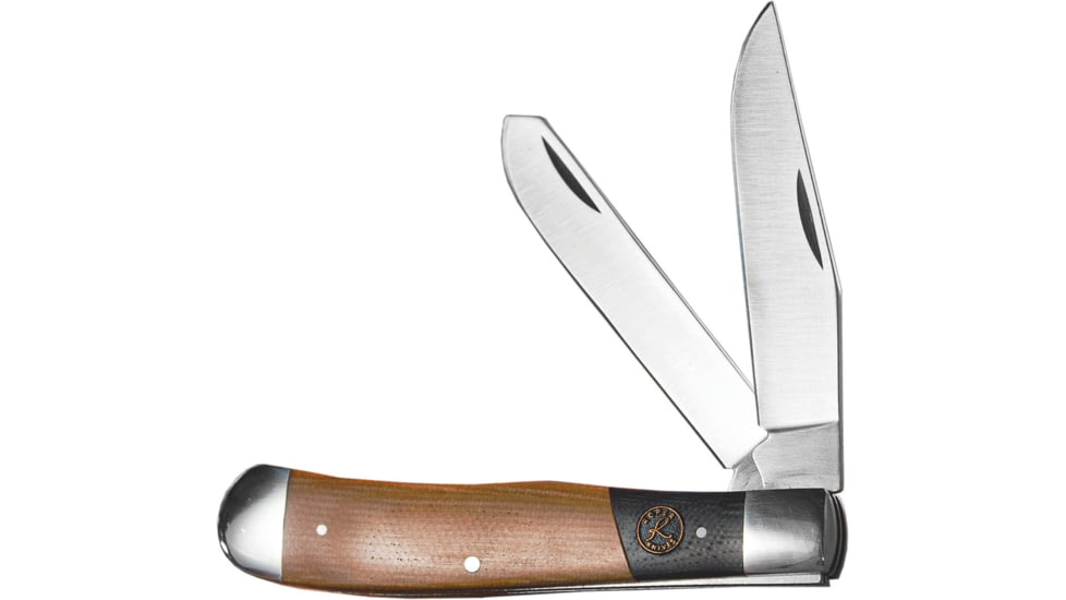 Roper Knives Rattler Trapper Folding Knife, Satin finish 1065 carbon steel clip and spey blade, Black and tan micarta handle, RP0002CMT