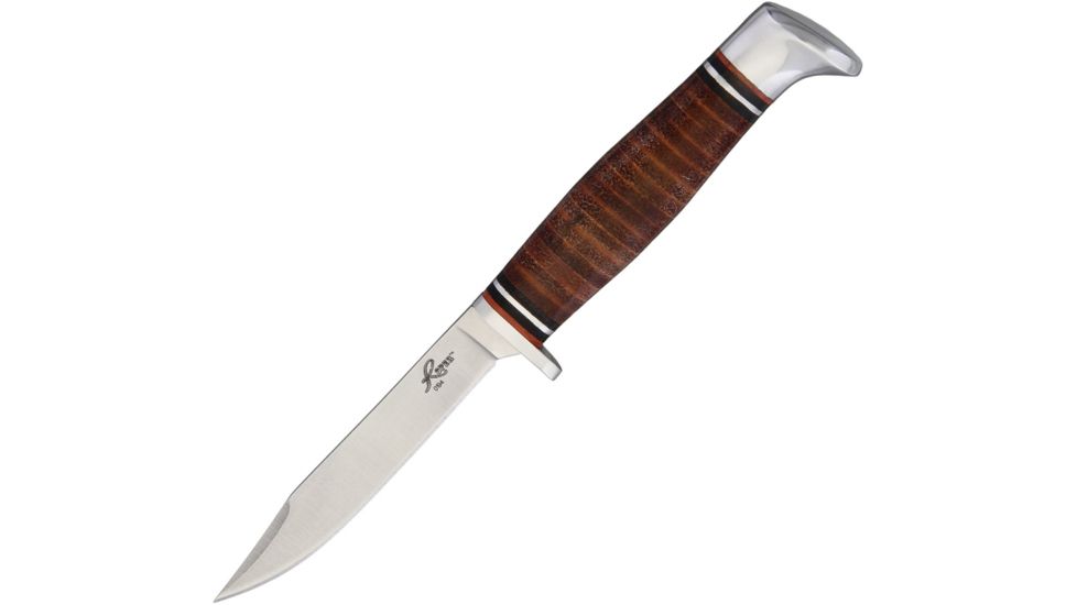 Roper Knives Saddleback Jr Hunting Knife Fixed Blade Knife, 3in, Stainless Steel, Standard Edge, Clip Point, Satin, Brown, Leather Handle RP0028