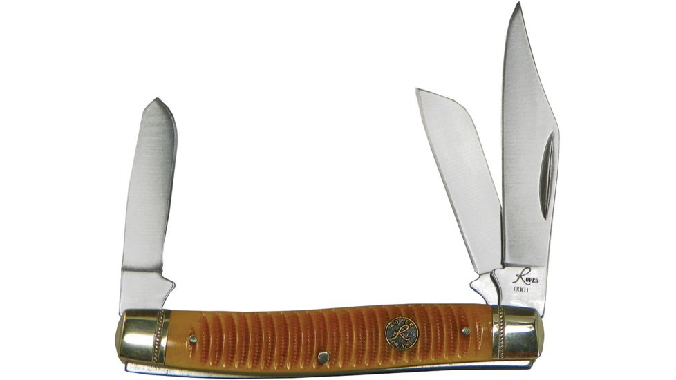 Roper Knives Sand Viper Stockman Folding Knife,Standard Edge,Clip,Spey and Sheepsfoot,Brown,Bone Handle RP0001CAR