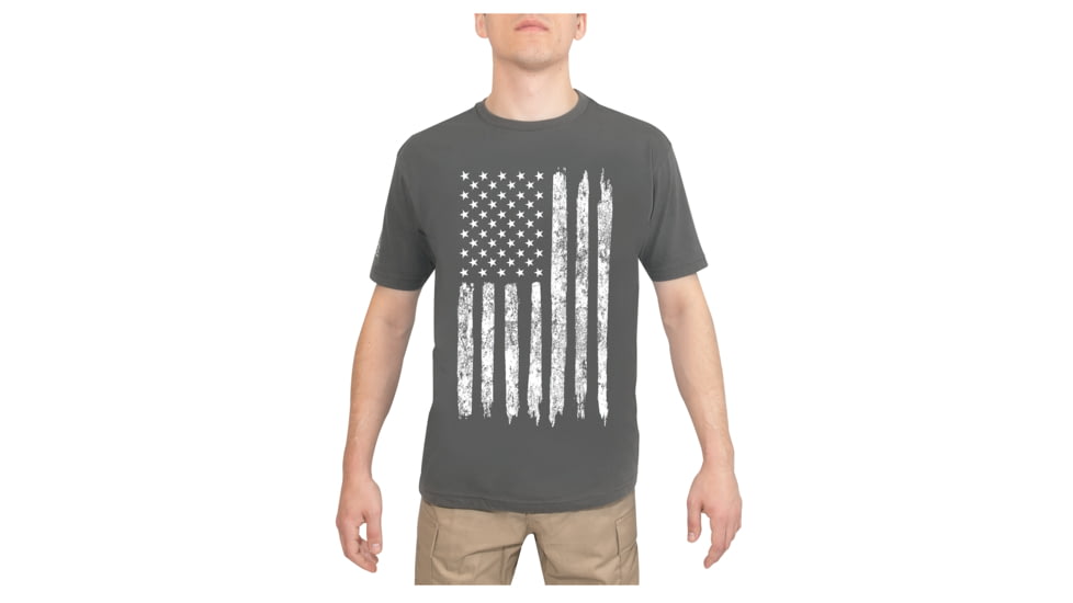 Rothco Distressed US Flag Athletic Fit T-Shirt, Charcoal Grey, Small, 29011-CharcoalGrey-S