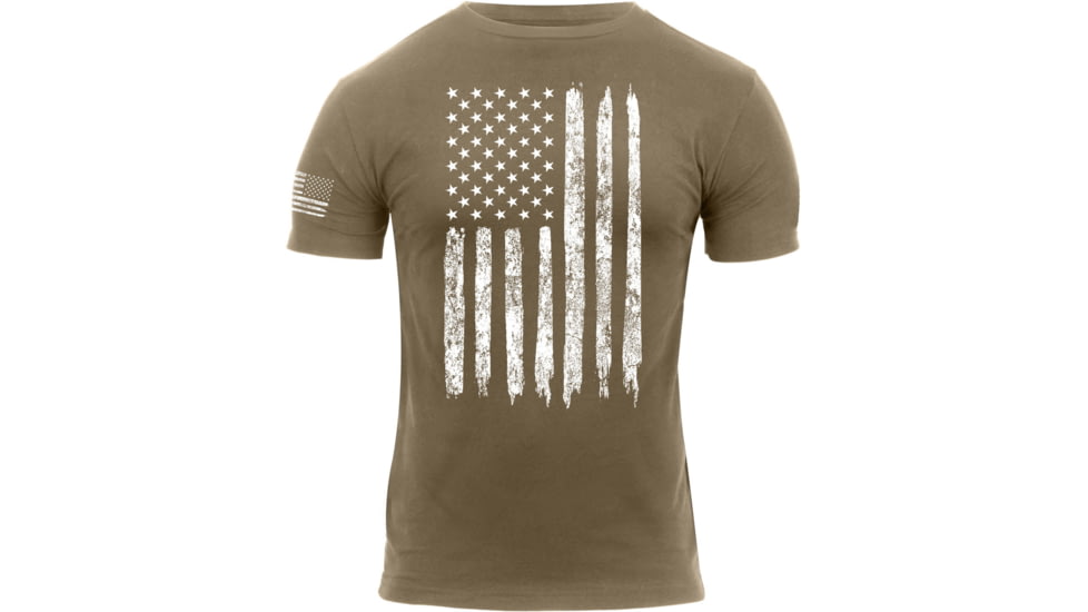 Rothco Distressed US Flag Athletic Fit T-Shirt, Coyote Brown, XL, 2632-CoyoteBrown-XL