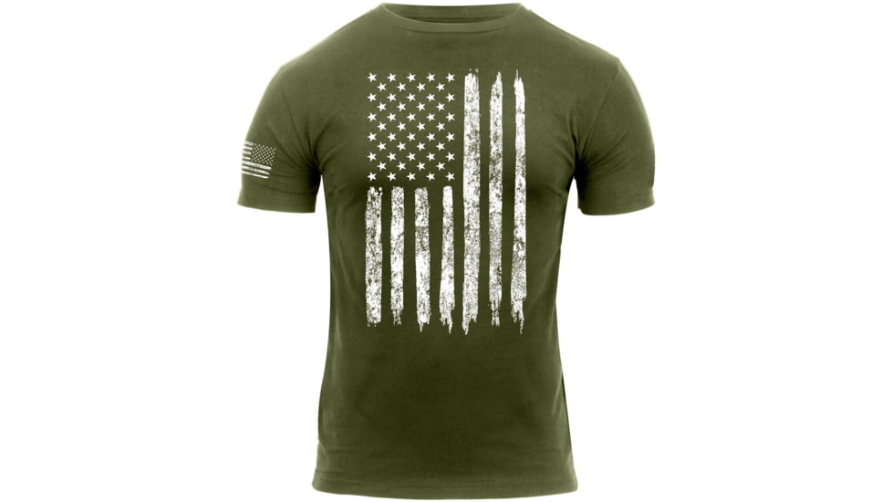 Rothco Distressed US Flag Athletic Fit T-Shirt, Olive Drab, XL, 2832-OliveDrab-XL