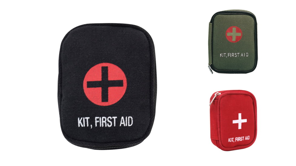 Rothco Military Zipper First Aid Kit Pouch, Black, Olive Drab, Red