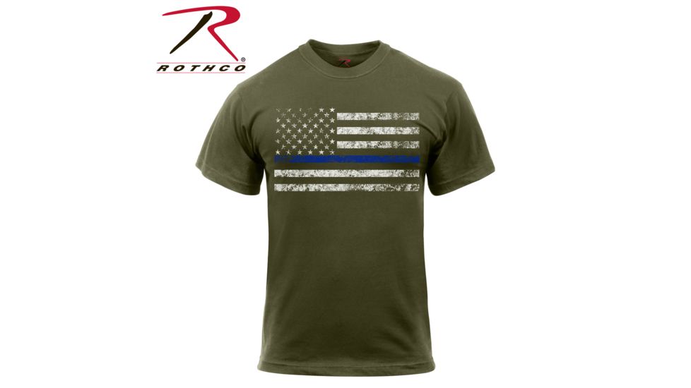Rothco Thin Blue Line T-Shirt, Olive Drab, M, 1092-OliveDrab-M