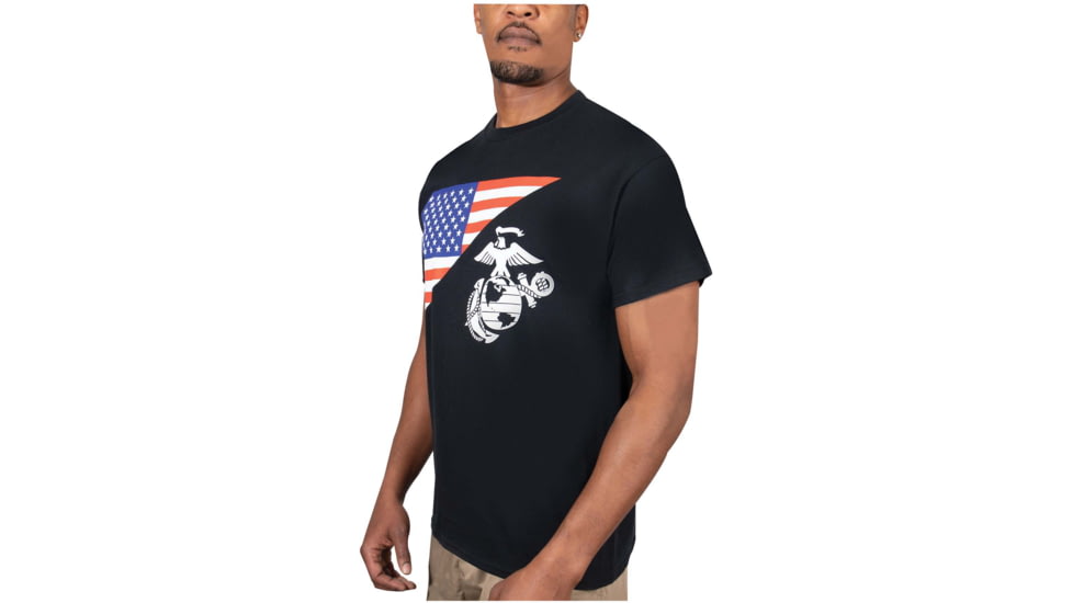 Rothco US Flag / USMC Eagle, Globe, &amp; Anchor T Shirt, Black, Extra Large, 54285-Black-XL