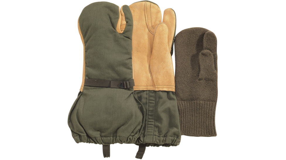 Rothco Used G.I. Surplus Leather Trigger Finger Mittens w/ Liner, Olive Drab, 4393