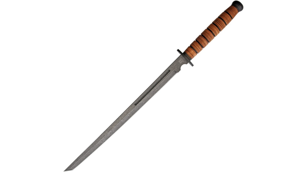 Rough Rider Combat Sword, 27.75in Overall, 19.75in Black Stonewash SS Tanto Blade, Stacked Leather Handle, SS Guard, Black Nylon Sheath, CZC03 / RR1721