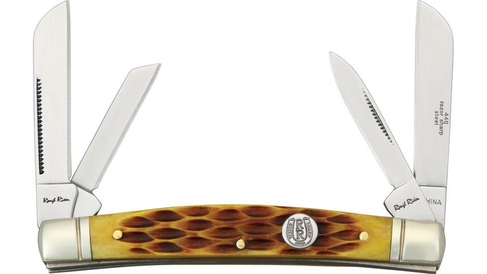 Rough Rider Congress Fold knife, SS twin sheepsfoot, pen and coping blade, Amber jigged bone handles RR053