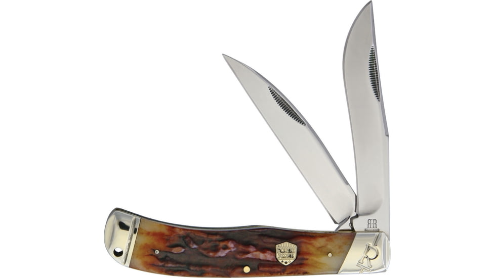 Rough Rider Jumbo Trapper Brown Stag Bone Folding Knife, Mirror SS Clip And Wharncliffe Blades, Brown Stag Bone Handle, KB283R