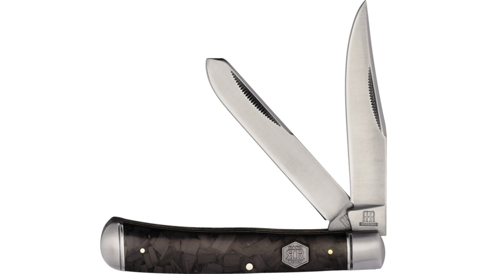 Rough Rider Midnight Ice Trapper Folding Knife, 4.13in, Satin Finish Stainless Clip Spey Blades, Black Carbon Fiber Handle, KB201R / RR1995