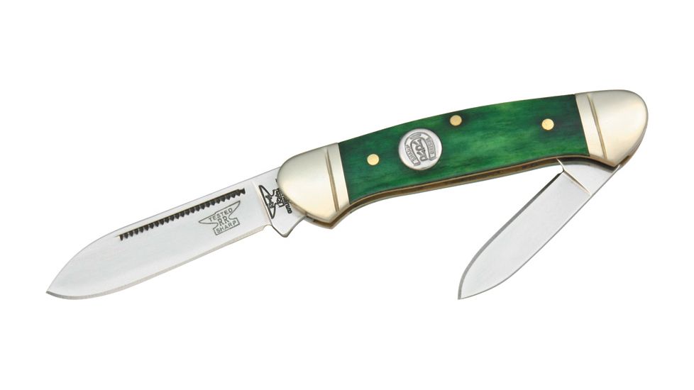 Rough Rider Mini Canoe Fold Knife, SS spear and pen blade, Peacock smooth bone handle RR057