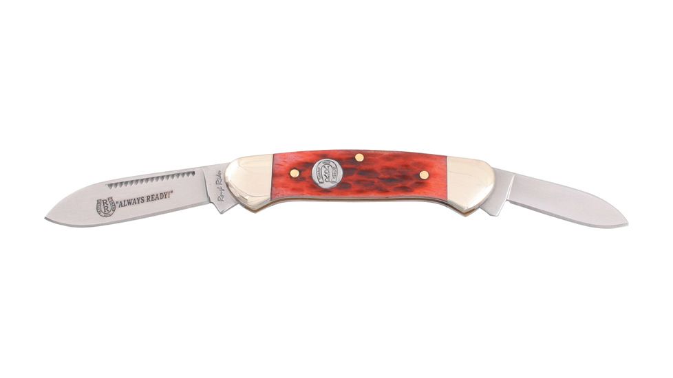Rough Rider Mini Canoe Fold Knife, SS spear and pen blade, Red jigged bone handle RR271