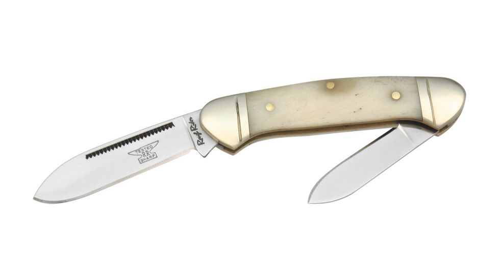 Rough Rider Mini Canoe Fold Knife, SS spear and pen blade, White smooth bone handle RR055