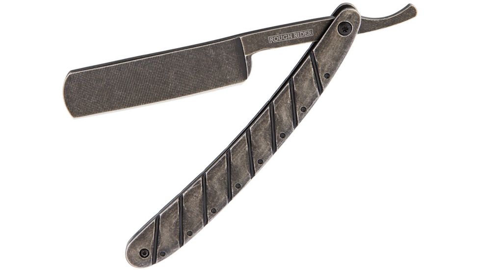 Rough Rider Stonewashed Razor Folding Knife,3in,Stainless Steel,Standard Edge,Black Stonewash RR1715