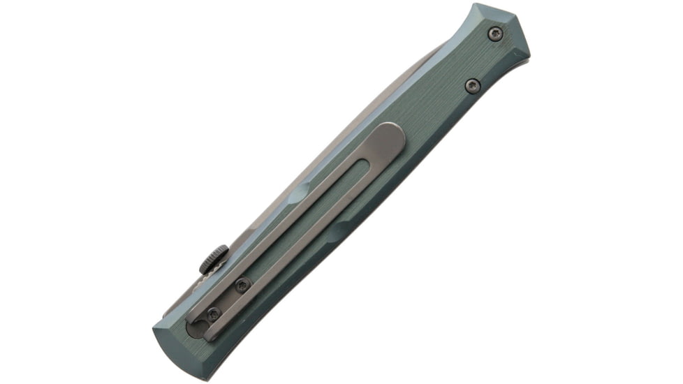 Rough Rider Tiium Stiletto Linerlock Folding Knife, 3.75in Gray Titanium Coated SS Blade, Green Aluminum Handle, Thumb Stud, Pocket Clip, TD465-50ALB