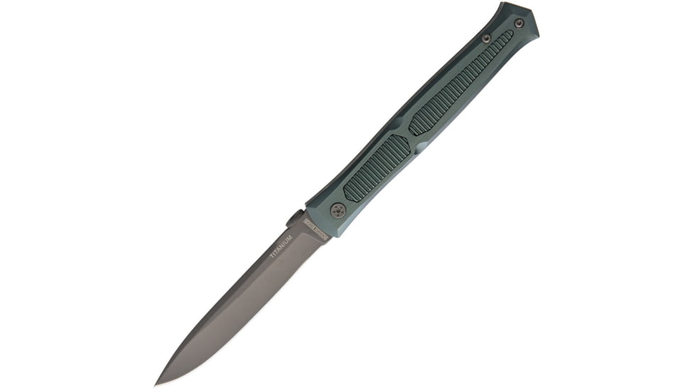 Rough Rider Tiium Stiletto Linerlock Folding Knife, 3.75in Gray Titanium Coated SS Blade, Green Aluminum Handle, Thumb Stud, Pocket Clip, TD465-50ALB