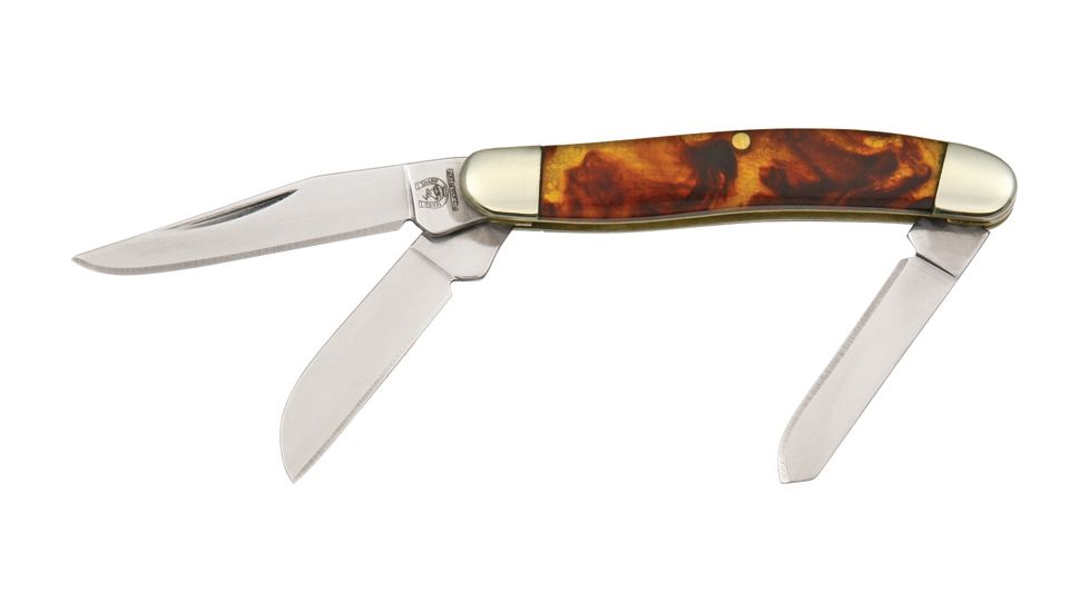 Rough Rider Tiny Stockman Fold Knife, Clip, spey and sheepsfoot blade, Imitation tortoise shell handle RR812
