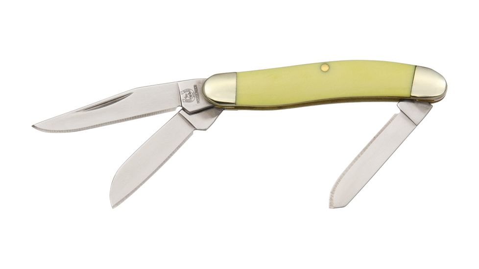 Rough Rider Tiny Stockman Fold Knife, Clip, spey and sheepsfoot blade, Old yellow smooth bone handle RR811
