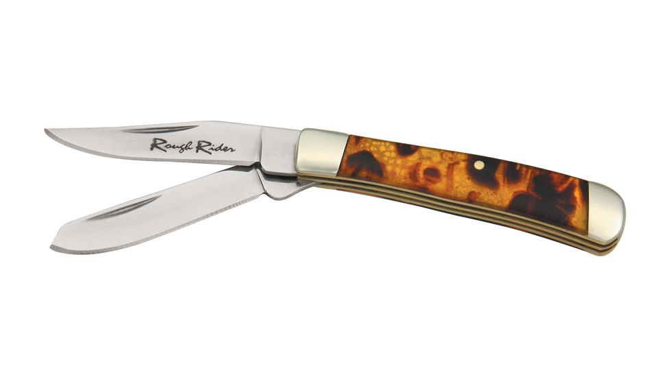 Rough Rider Tiny Trapper Fold Knife, clip and spey blade, Imitation tortoise shell handle RR805