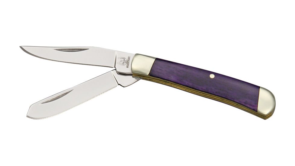 Rough Rider Tiny Trapper Fold Knife, clip and spey blade, Purple smooth bone handle RR1265