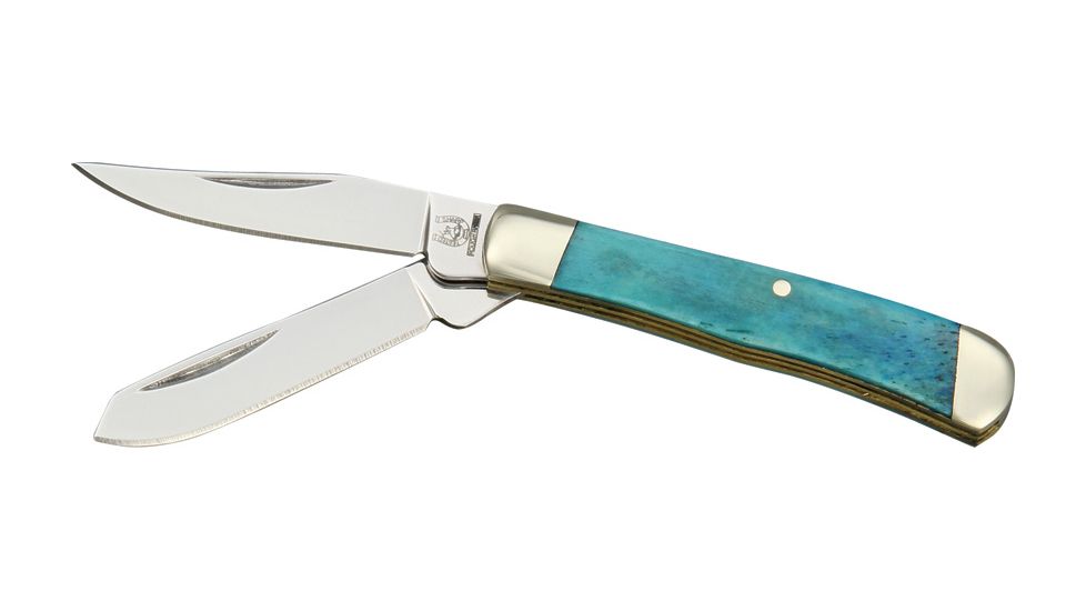 Rough Rider Tiny Trapper Fold Knife, clip and spey blade, Turquoise smooth bone handl RR1263