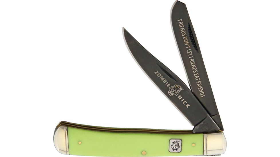 Rough Rider Zombie Nick Trapper Folding Knife,Clip and Spey,Green,Composition Handle RR1452