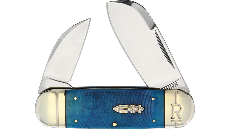 Rough Rider Black And Blue Elephant Toe Folding Knife, Mirror finish stainless spear and Wharncliffe blad, Blue sculpted bone handle, KB212CWR RR2113