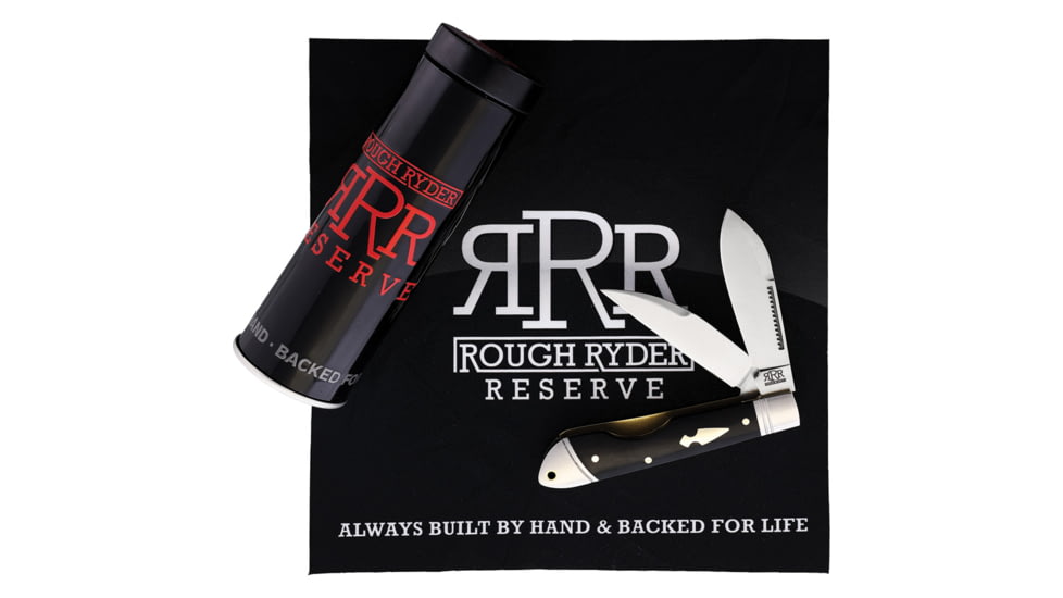 Rough Rider Easy Open Tear Jerk Folding Knife, 4in Closed, Satin D2 Tool Steel Spear/Wharncliffe Blades, Ebony Wood Handle, RRR010