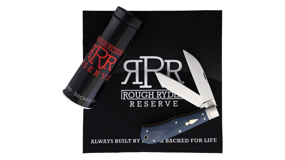 Rough Rider Heavy Trapper Denim Micarta Folding Knife, 4.25in Closed, Satin D2 Tool Steel Wharncliffe/Spey Blade, Denim Micarta Handle, RRR011