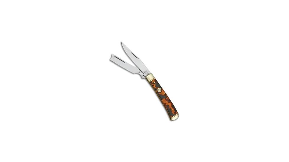 Rough Ryder Rough Ryder Razor Trapper Knife 4.1" Tortoise Shell Celluloid RR515, Orange, 440A, adult, BHQ-61335