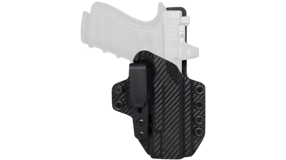 Rounded Tuckable KYDEX Leather Hybrid Holster, CZ P10 Compact, Left Hand, Carbon Fiber, CZU-P10C-CF-LH-STLTHR
