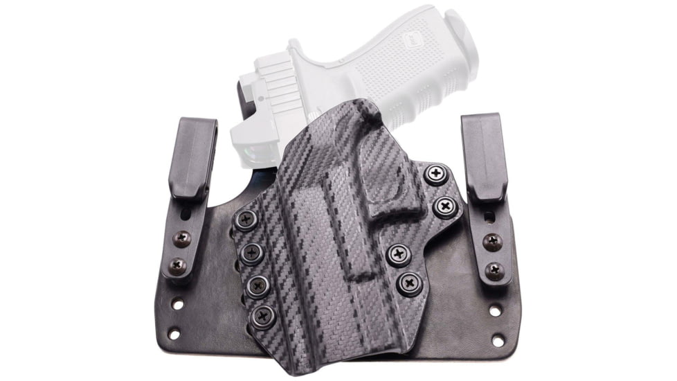 Rounded Wide KYDEX Leather Hybrid Holster, CZ P10 Compact, Left Hand, Carbon Fiber, CZU-P10C-CF-LH-WDLTHR