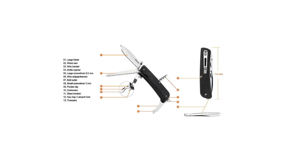 RUIKE L32 Large Multifunction Knife Multi-Tools, Folding Knife, 4.38in Closed, Black G10 Handle, Black, L32-B