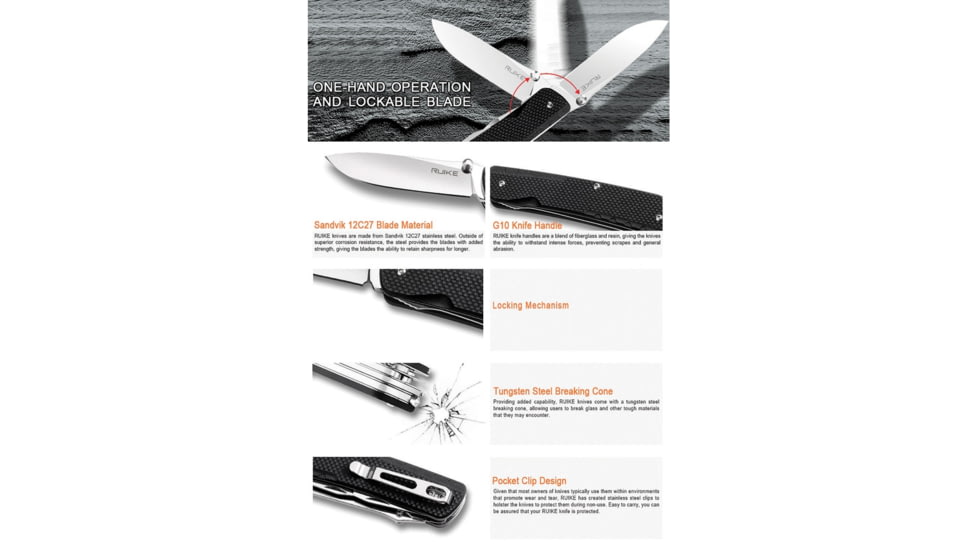 RUIKE L32 Large Multifunction Knife Multi-Tools, Folding Knife, 4.38in Closed, Black G10 Handle, Black, L32-B