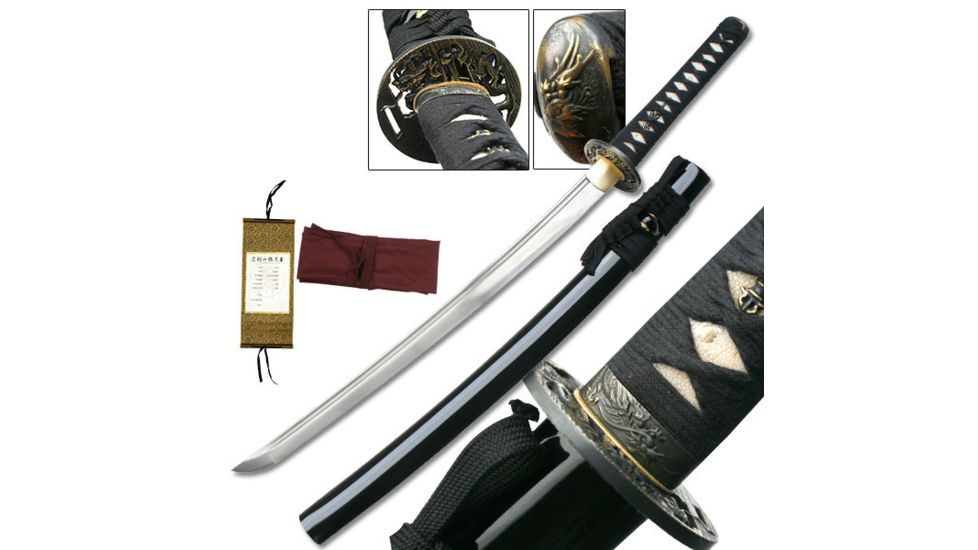 Ryumon Fixed Blade, 32.5in, Carbon Steel Blade, Silk Wrapped Authentic Real Ray Skin Handle RY-3041M