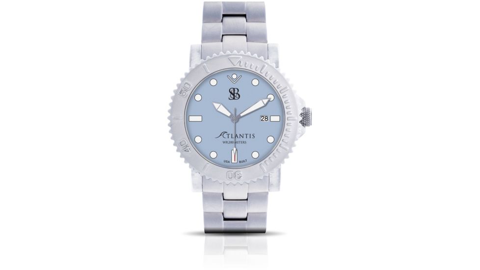 Smith &amp; Bradley Watches Atlantis Automatic Dive Watch, Silver Case/Light Blue Dial, 44mm, ATL101