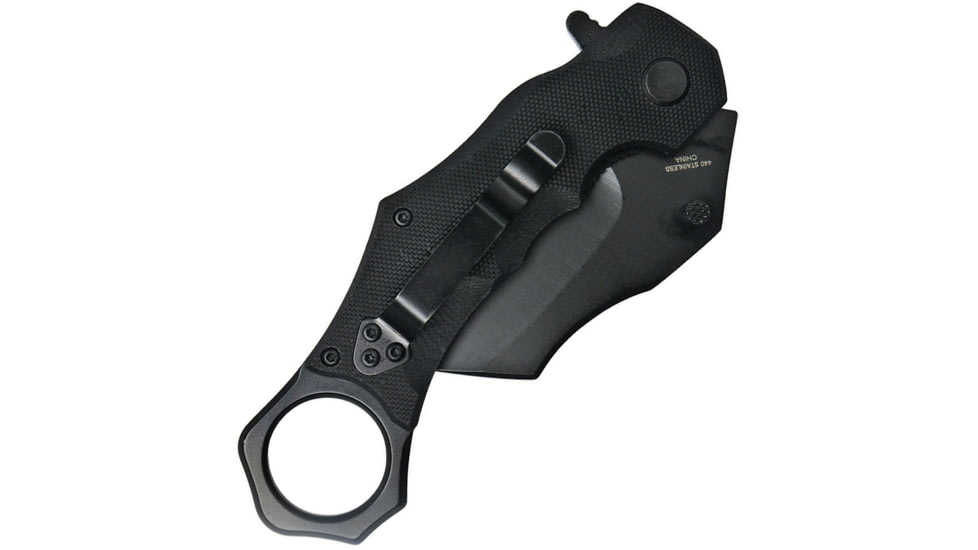 S-TEC Karamabit Linerlock Folding Knife, 5.25in Closed, 2.75in Black SS Karambit Blade, Black G10 Handle, Finger Ring, Thumb Stud, Black Nylon Sheath, TS005
